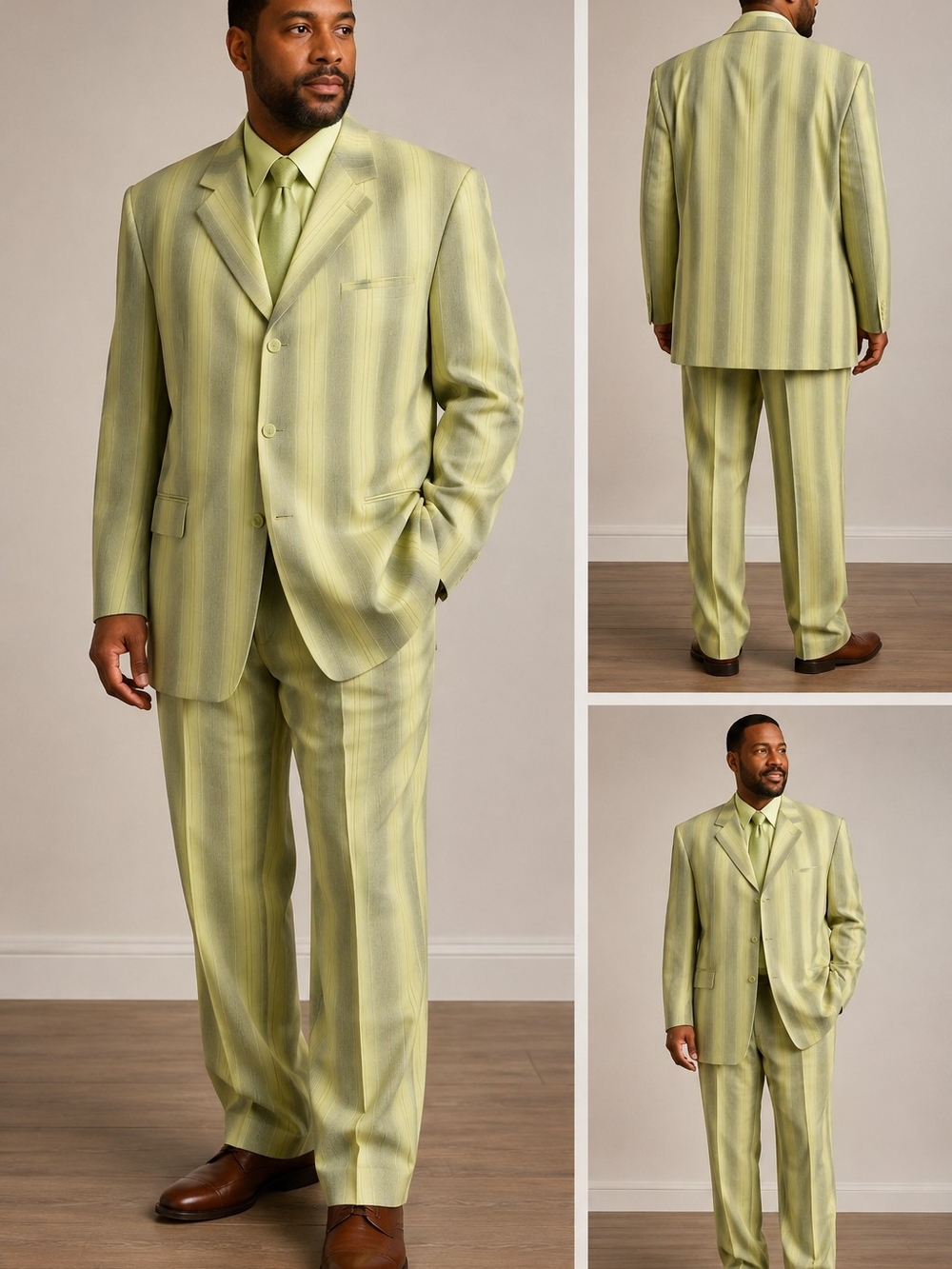 Light Green Pinstripe Men's Suit - Classic Two-Piece Blazer & Trouser Set